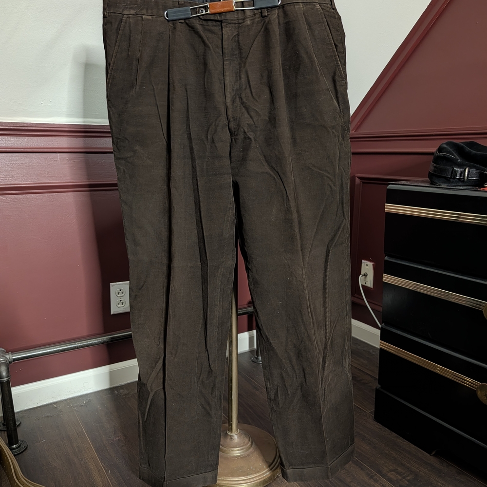 SULKA Corduroy Pants in Rich Brown Made In Italy Cotton Cuffed 40"